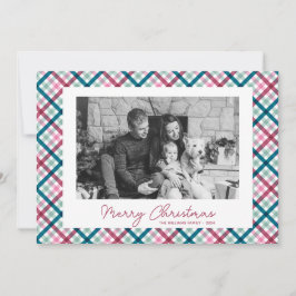 Cartão De Festividades Foto Moderna de Família em Xadrez Feliz Natal 