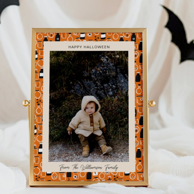 Cartão De Festividades Foto moderna de Halloween de uma farmácia laranja  (Criador carregado)