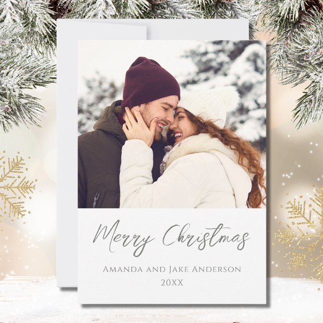 Cartão De Festividades Foto Moderna de Natal Branco Personalizada Feliz N (Criador carregado)