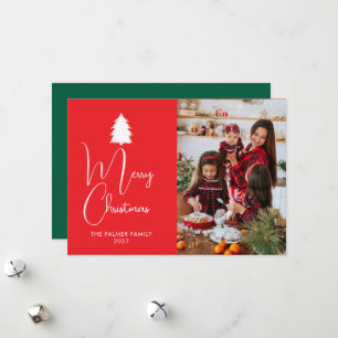 Cartão De Festividades Foto Moderna de Natal com Bloco Vermelho e Assinat