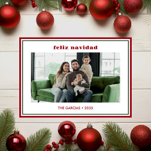 Cartão De Festividades Foto Moderna de Natal com Borda Vermelha Feliz Nav