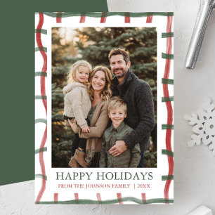 Cartão De Festividades Foto Moderna de Natal da Família com Listras Verme