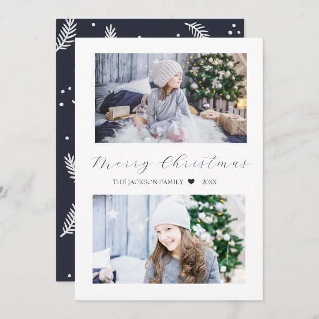 Cartão De Festividades Foto moderna de Natal Navy 2 (Frente/Verso)