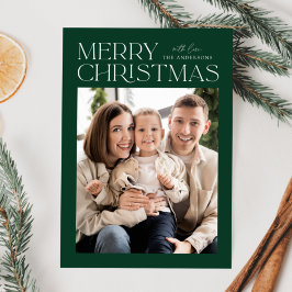 Cartão De Festividades Foto Moderna de Natal Verde Feliz