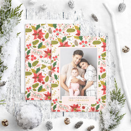 Cartão De Festividades Foto Moderna de Poinsettia Rosa Festiva Silenciada