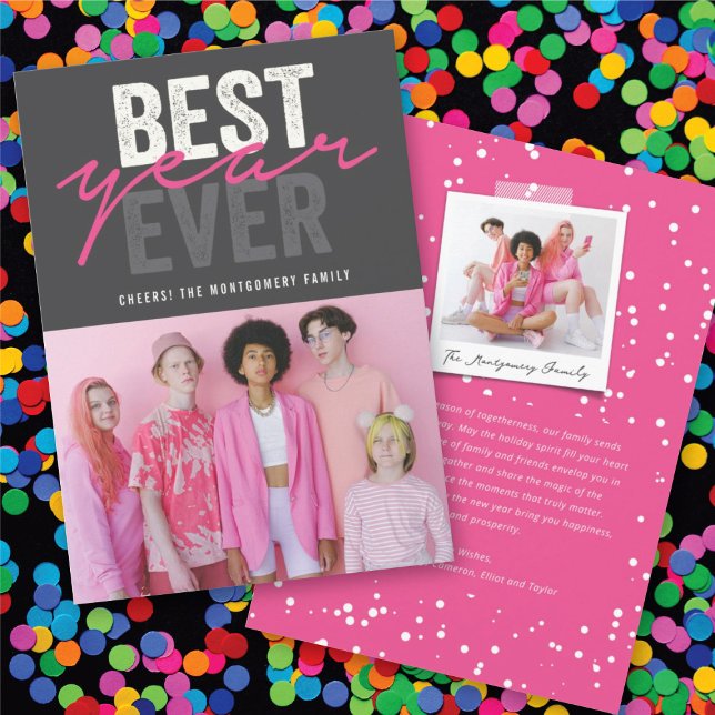 Cartão De Festividades Foto Moderna de Script de Manuscrito de Melhor Ano (Best Year Ever Handwriting Script Modern Photo Holiday Card @ fat_fa_tin)