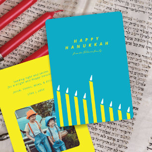 Cartão De Festividades Foto moderna de velas de Hanukkah em azul turquesa