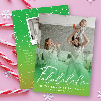Cartão De Festividades Foto Moderna do Natal Verde - Script Divertido Fal