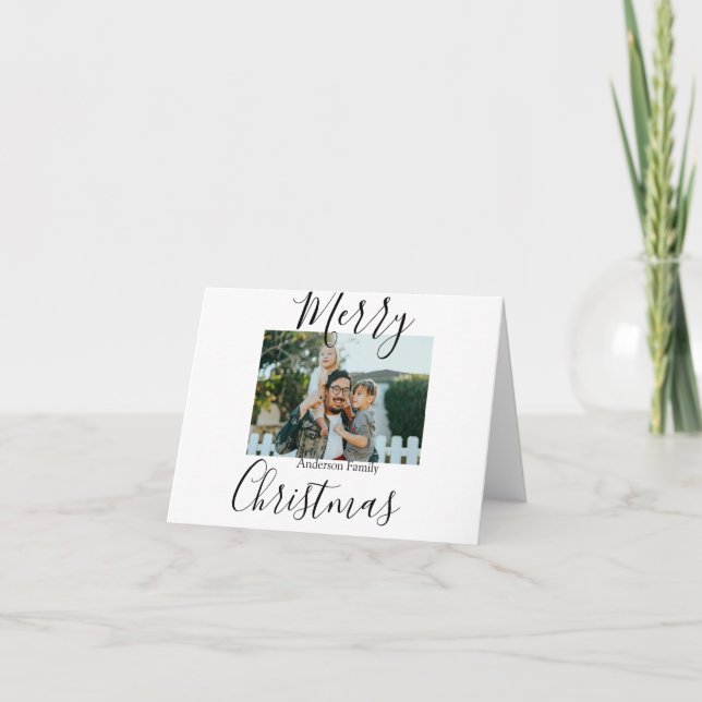 Cartão De Festividades Foto moderna e elegante de Natal em família rústic (Frente)