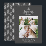 Cartão De Festividades Foto moderna e mínima de Natal<br><div class="desc">Cartão de Natal rústico e moderno de na moda multifotografia. Com texto desenhado à mão moderno e árvores. A cor do backer pode ser personalizada.</div>