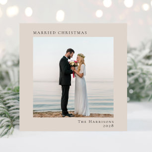 Cartão De Festividades Foto Moderna Mínima: Taupe de Natal Casada
