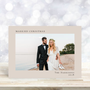 Cartão De Festividades Foto Moderna Mínima: Taupe de Natal Casada