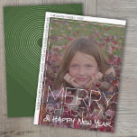 Cartão De Festividades Foto moderna - Mínimo arco de apoio de borda branc<br><div class="desc">Design FRONT: Um cartões de natal de Natal - Feliz Natal e Feliz ano novo - está no topo da foto em uma fonte grande e moderna. A foto vertical está fora do centro, e a assinatura da família envolve a borda branca. Um sotaque fino na borda branca também está...</div>