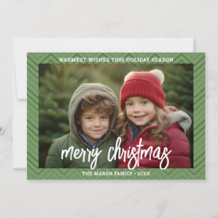 Cartão De Festividades Foto Moderno Bordado Chevron Verde Feliz Natal