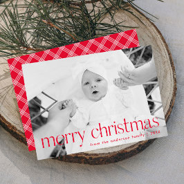 Cartão De Festividades Foto Moderno Natal Feliz Tipografia Vermelha