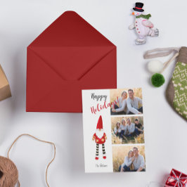 Cartão De Festividades Foto múltipla com Papais noeis ilustrados