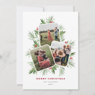 Cartão De Festividades Foto Múltipla da Árvore de Natal Feliz