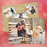 Cartão De Festividades Foto Múltipla de Natal Moderno<br><div class="desc">Feliz Natal em um roteiro branco e seus nomes em letras quentes soam sua foto favorita da família na frente e outras 3 fotos no verso. Selecione Matte para o papel mais pesado e High Definition para obter a melhor qualidade de foto.</div>