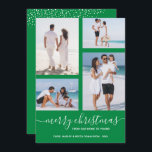 Cartão De Festividades Foto Múltipla Verde de Natal<br><div class="desc">Carregue as suas 4 fotografias favoritas neste Cartões de foto de Natal que apresenta a sua saudação em caracteres quicos num cartão de Natal verde (ou qualquer cor). Selecione Matte para o papel mais pesado e High Definition para obter a melhor qualidade de foto. MAIS CORES feitas para você em...</div>