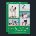 Cartão De Festividades Foto Múltipla Verde de Natal<br><div class="desc">Carregue as suas 4 fotografias favoritas neste Cartões de foto de Natal que apresenta a sua saudação em caracteres quicos num cartão de Natal verde (ou qualquer cor). Selecione Matte para o papel mais pesado e High Definition para obter a melhor qualidade de foto. MAIS CORES feitas para você em...</div>