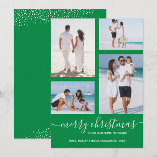 Cartão De Festividades Foto Múltipla Verde de Natal