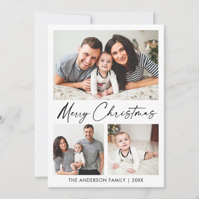 Cartão De Festividades Foto Natal do Script de Tinta Moderna de Caligrafi (Frente)