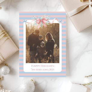 Cartão De Festividades Foto Natal Faixa Pastel Família Pinheiro Natal