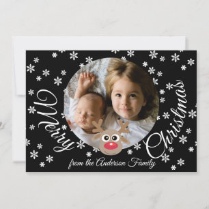 Cartão De Festividades Foto Natal - White Script de Refinas Pretas e Cuta