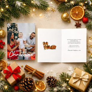 Cartão De Festividades Foto Natalina Aconchegante Corgi Rena Sleigh Retro
