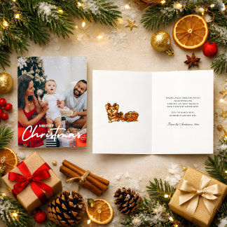 Cartão De Festividades Foto Natalina Aconchegante Corgi Rena Sleigh Retro