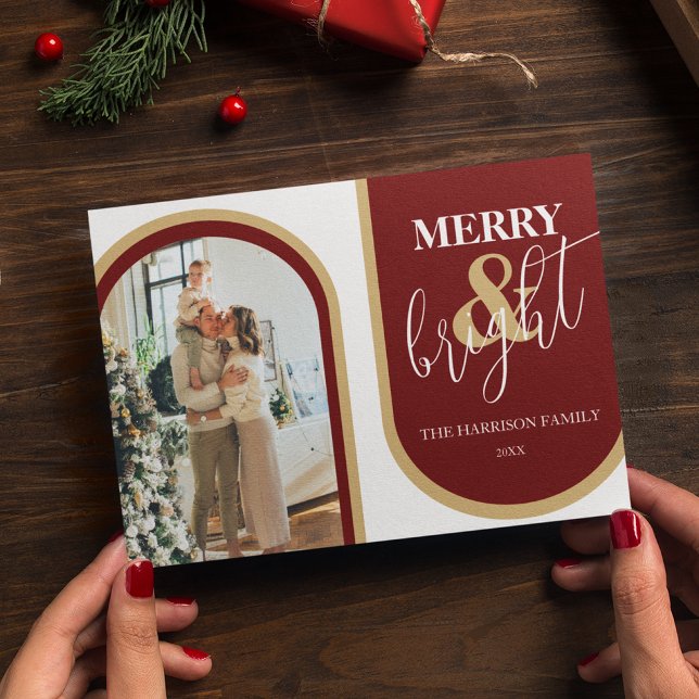 Cartão De Festividades Foto Natalina Retro Arqueada (Criador carregado)