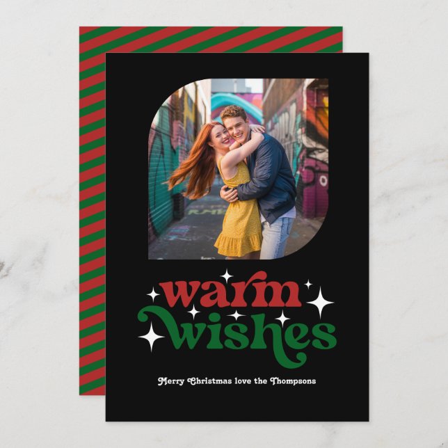 Cartão De Festividades Foto Natalina Retro Vermelho Rubi e Verde Floresta (Frente/Verso)