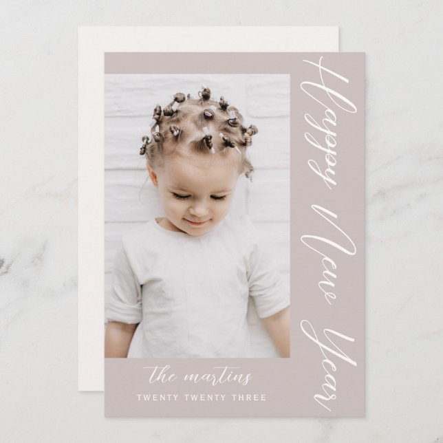 Cartão De Festividades Foto Neutra de Ano Novo Feliz (Frente/Verso)