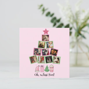 Cartão De Festividades Foto Oh, Que Diversão Rosa e Verde de Natal