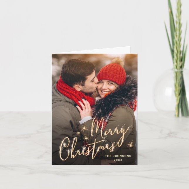Cartão De Festividades FOTO Ouro moderno Saudação de Natal (Frente)