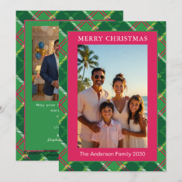 Cartão De Festividades Foto Ousada de Natal em Xadrez Rosa e Verde