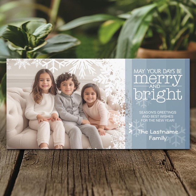 Cartão De Festividades Foto: Pastel Blue Feliz e Brilho (Custom Holiday Photo Card)