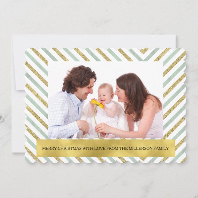 Cartão De Festividades Foto personalizada Chevron chique Dourado da (Frente)