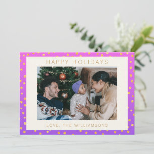 Cartão De Festividades Foto Personalizada Chic Glam Roxo Dourado Pontos