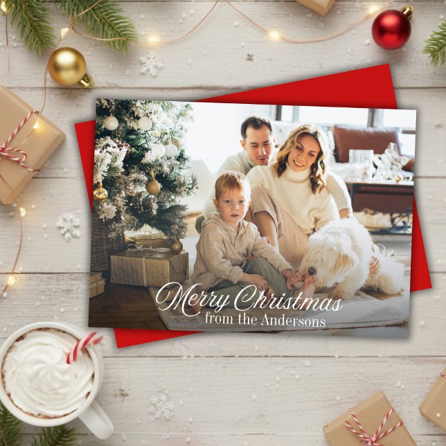 Cartão De Festividades Foto Personalizada Clássica de Feliz Natal (Classic Merry Christmas Custom Photo Holiday Card)