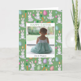 Cartão De Festividades Foto Personalizada Coelho Verde da Páscoa Verde