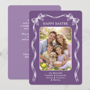 Cartão De Festividades Foto Personalizada com Laço Branco no Easter Viole
