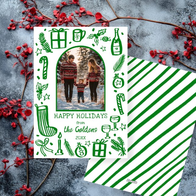 Cartão De Festividades FOTO Personalizada Da Arca Fofa De Natal Whimsso (Whimsical Christmas Cute Doodles Custom Arch PHOTO Holiday Card
)