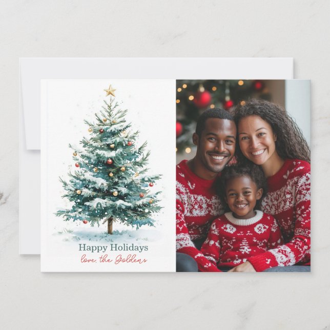 Cartão De Festividades Foto Personalizada da Árvore de Natal Elegante Wat (Frente)