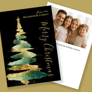Cartão De Festividades Foto Personalizada da Árvore de Natal Moderna Abst