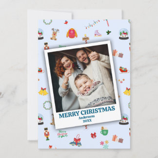 Cartão De Festividades Foto personalizada da família, enquadrada no Natal