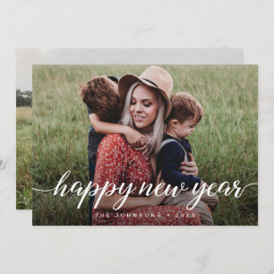 Cartão De Festividades Foto personalizada da família Feliz ano novo Scrip