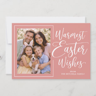 Cartão De Festividades Foto Personalizada da Família Feliz Páscoa Rosa Co