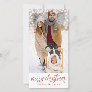 Cartão De Festividades Foto personalizada da família no inverno com luzes
