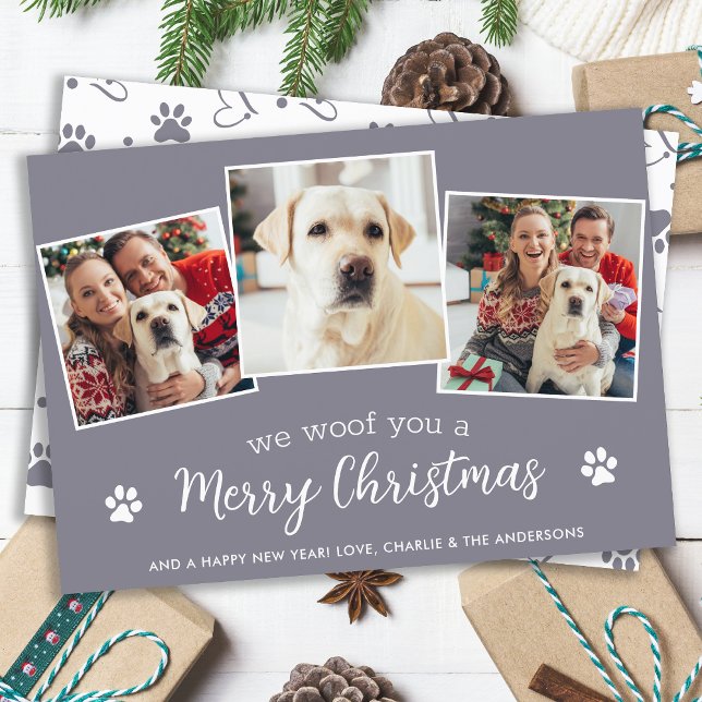 Cartão De Festividades Foto personalizada de 3 poetas Woof Feliz Natal (Criador carregado)